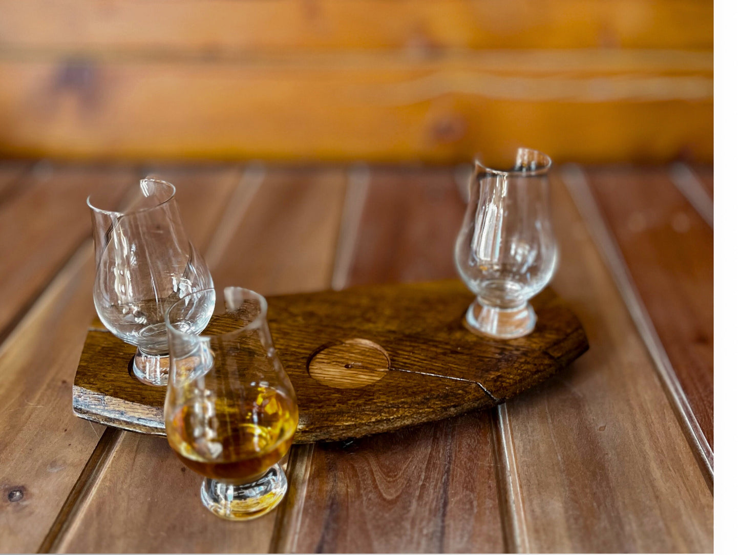 Whiskey glasses with tasting tray, genuine Bourbon barrel lid, whiskey connoisseur gift, groomsman gift, whiskey lover, anniversary gift