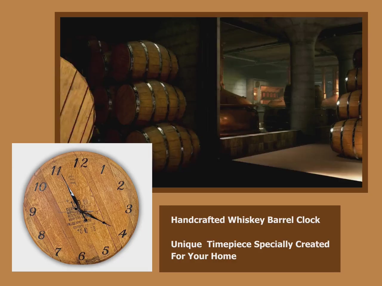 Whiskey barrel wall clock, genuine bourbon barrel lid used to create this handcrafted wall clock. Ideal gift for the whiskey lover.