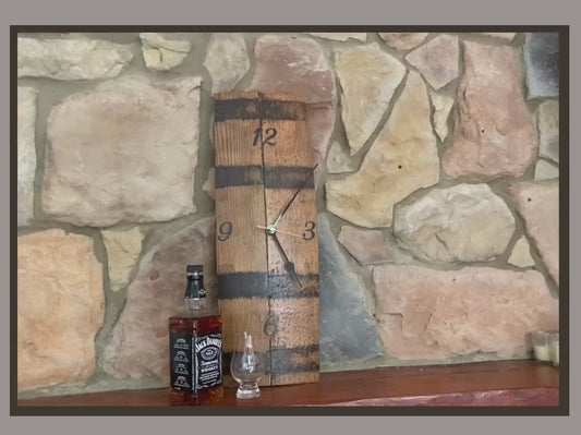 Bourbon barrel wall clock repurposed from whiskey barrel staves, rustic handcrafted wall clock. Ideal gift for the whiskey lover.