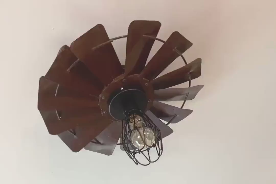 Rustic Farmhouse Windmill flush mount light fixture. Create a warm cozy vibe with this unique light for dining room or kitchen.
