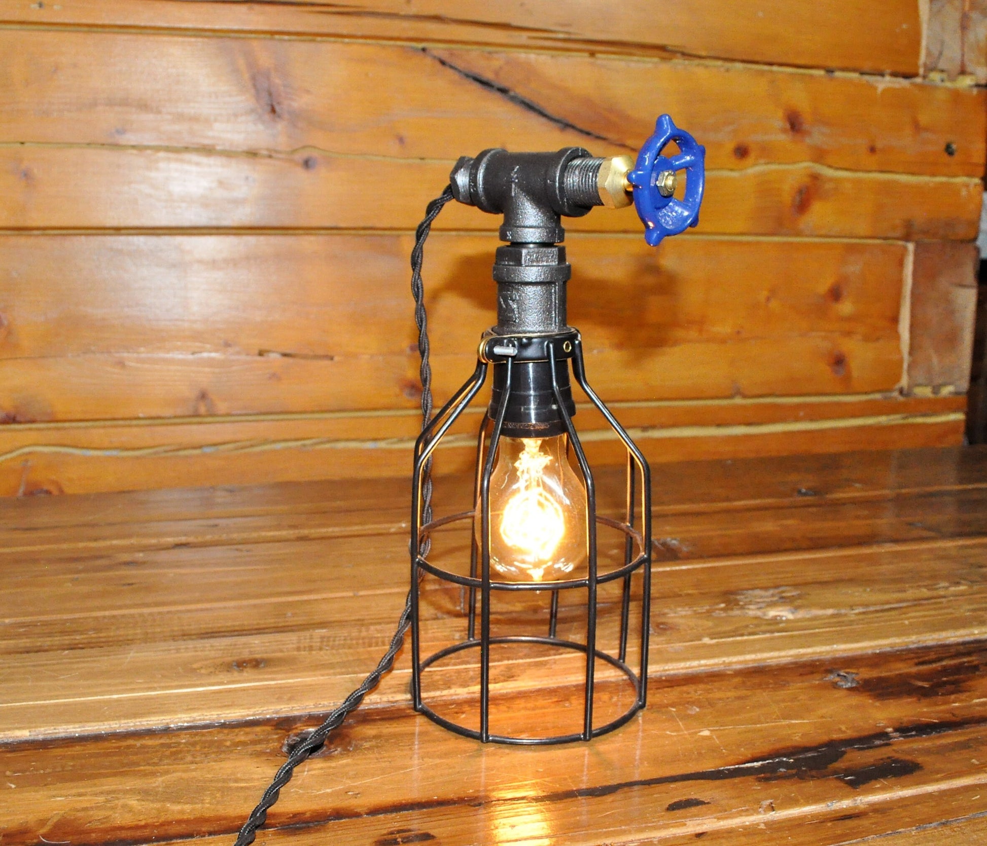 Industrial steampunk desk lamp, handcrafted table light with functional water valve switch, perfect for unique office or Retro decor