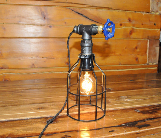 Industrial steampunk desk lamp, handcrafted table light with functional water valve switch, perfect for unique office or Retro decor
