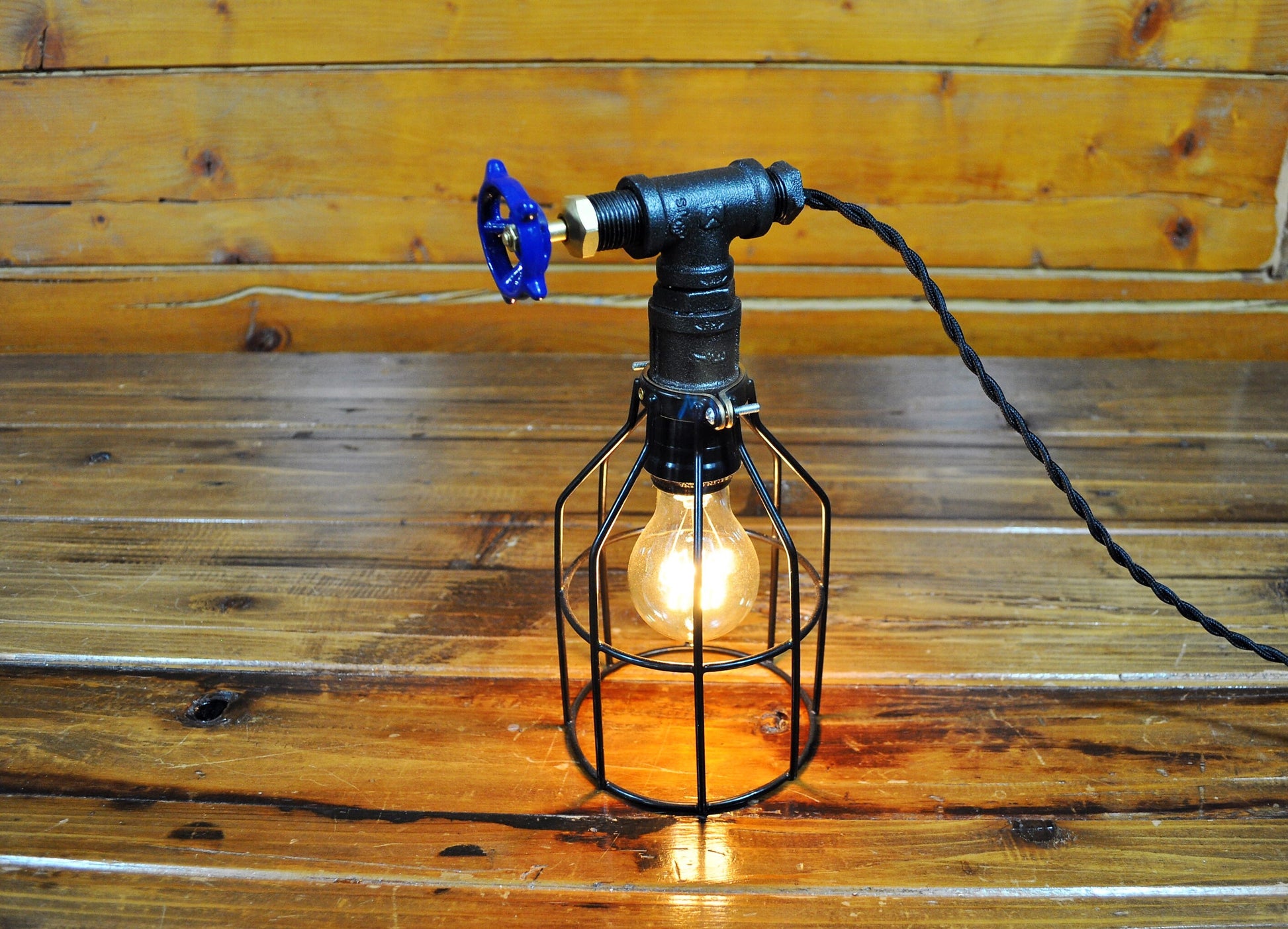 Industrial steampunk desk lamp, handcrafted table light with functional water valve switch, perfect for unique office or Retro decor