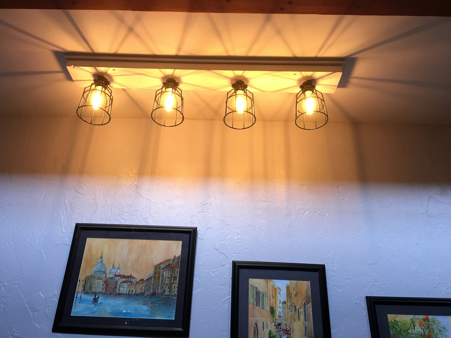 Rustic farmhouse light for country kitchen decor, wooden beam ceiling fixture, strip light replacement with pendant lights, flush mount