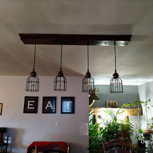 Rustic farmhouse light for country decor, wooden beam ceiling fixture, kitchen strip light replacement with hanging pendant lights