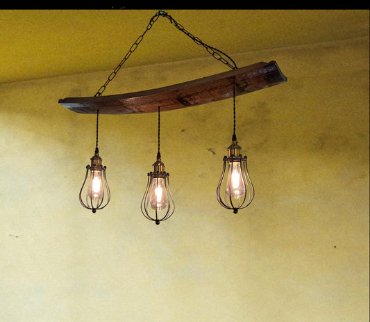 Whiskey barrel chandelier, ideal for mancave or cigar room, unique ceiling pendant from authentic bourbon barrels, adds warmth and character