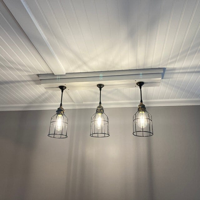 Rustic farmhouse light for country decor, wooden beam ceiling fixture, kitchen strip light replacement with hanging pendant lights