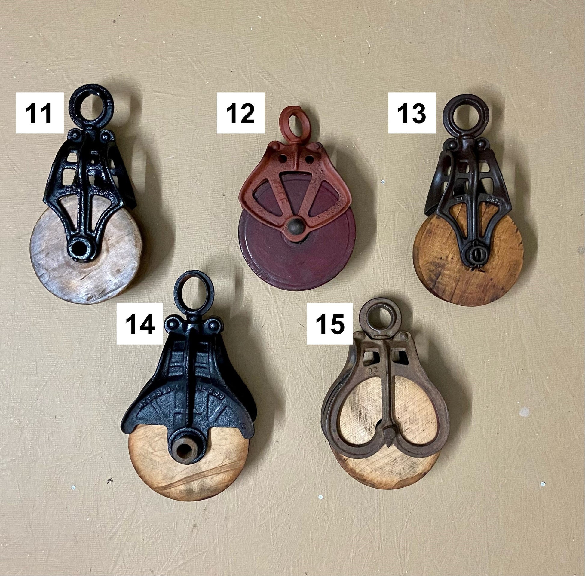 Rustic farmhouse pulley lighting, pendant light with antique pulley for cabin decor, repurposed vintage pulley for kitchen / dining room