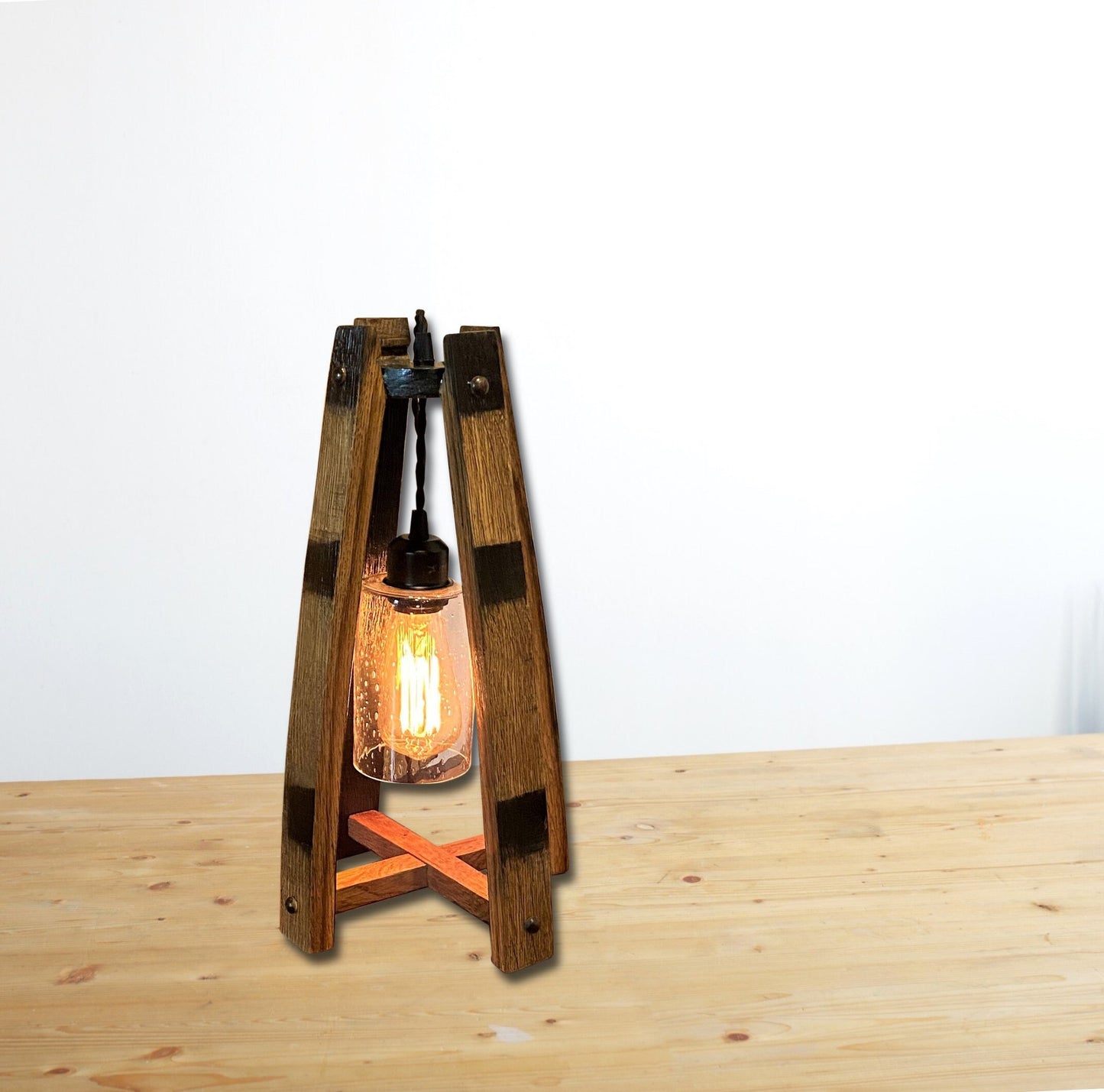 Whiskey barrel stave table lamp ideal for the whiskey lover, rustic elegance of a handcrafted light from authentic a bourbon barrel