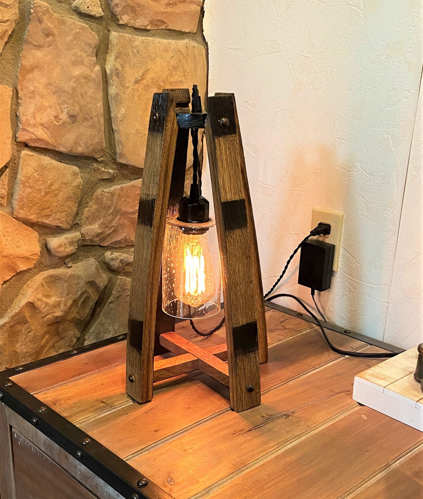 Whiskey barrel stave table lamp ideal for the whiskey lover, rustic elegance of a handcrafted light from authentic a bourbon barrel
