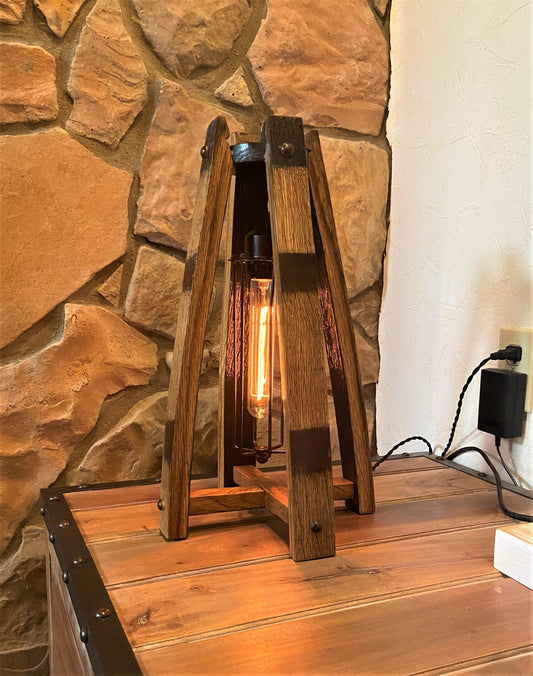 Whiskey barrel stave table lamp ideal for the whiskey lover, rustic elegance of a handcrafted light from authentic a bourbon barrel