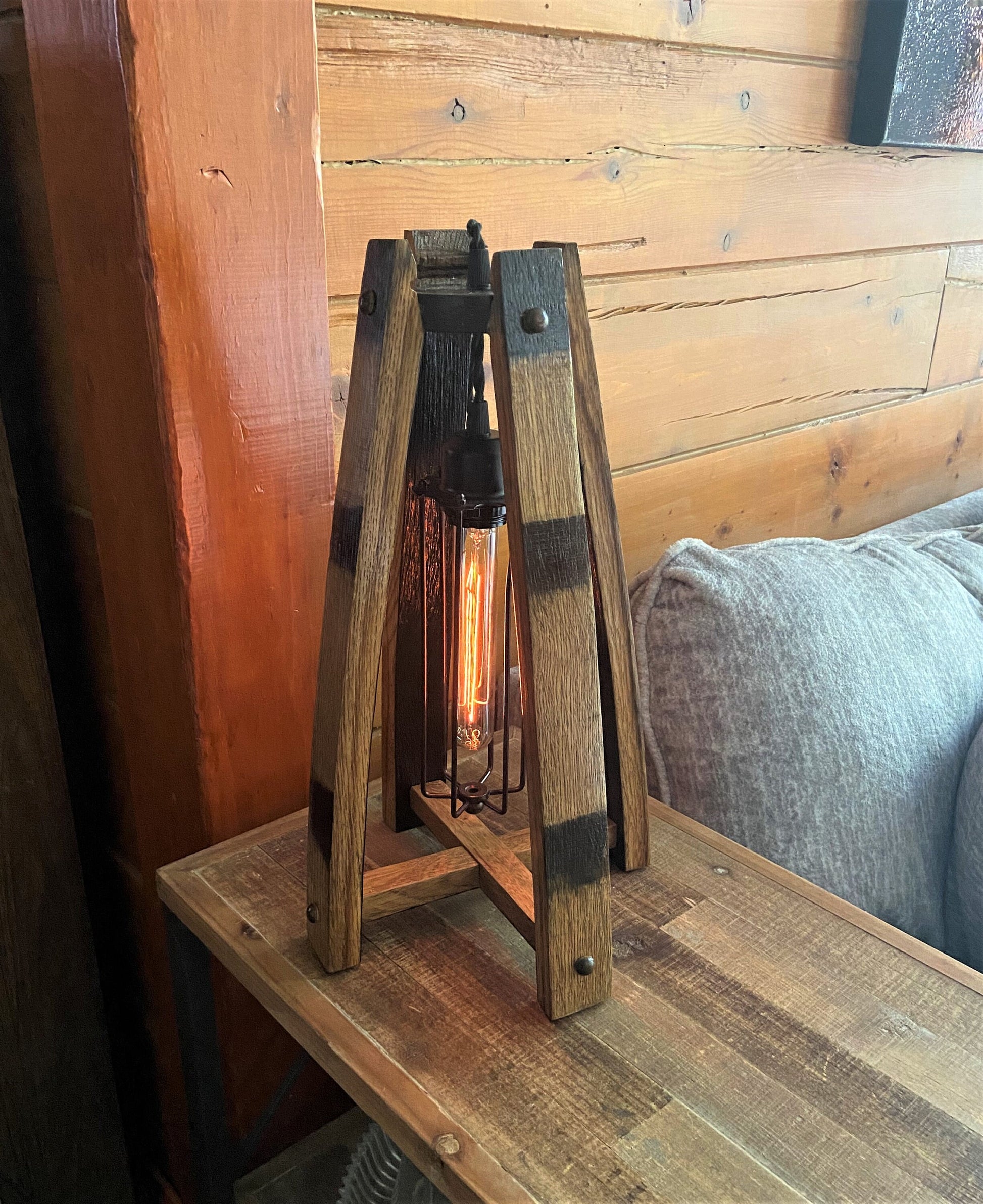 Whiskey barrel stave table lamp ideal for the whiskey lover, rustic elegance of a handcrafted light from authentic a bourbon barrel
