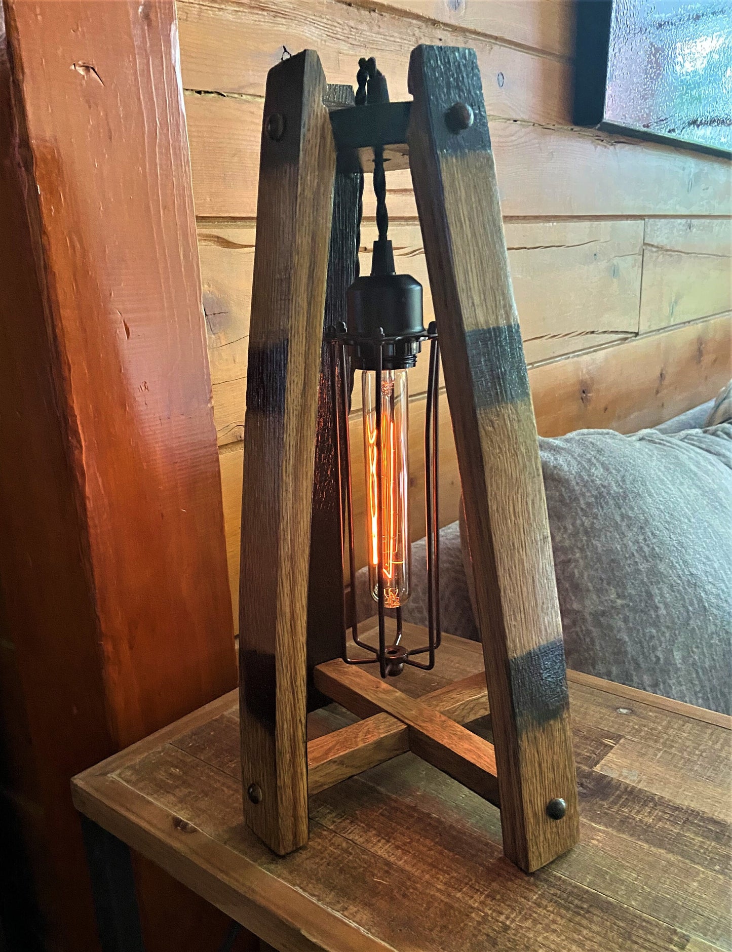 Whiskey barrel stave table lamp ideal for the whiskey lover, rustic elegance of a handcrafted light from authentic a bourbon barrel