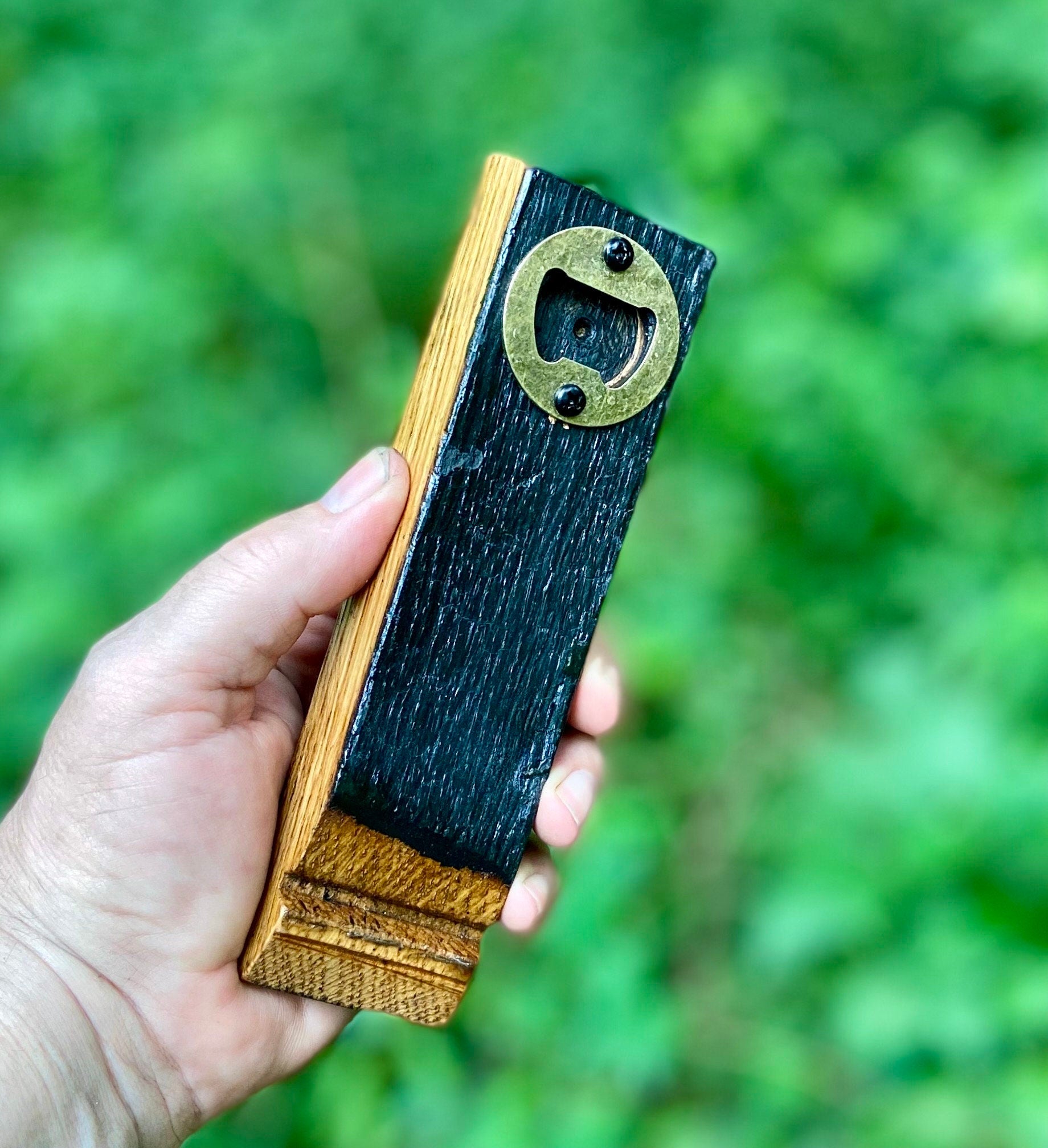 Whiskey barrel beer bottle opener, groomsman bourbon lovers gift, rustic barrel stave barware for bachelor party, man cave beer lover opener