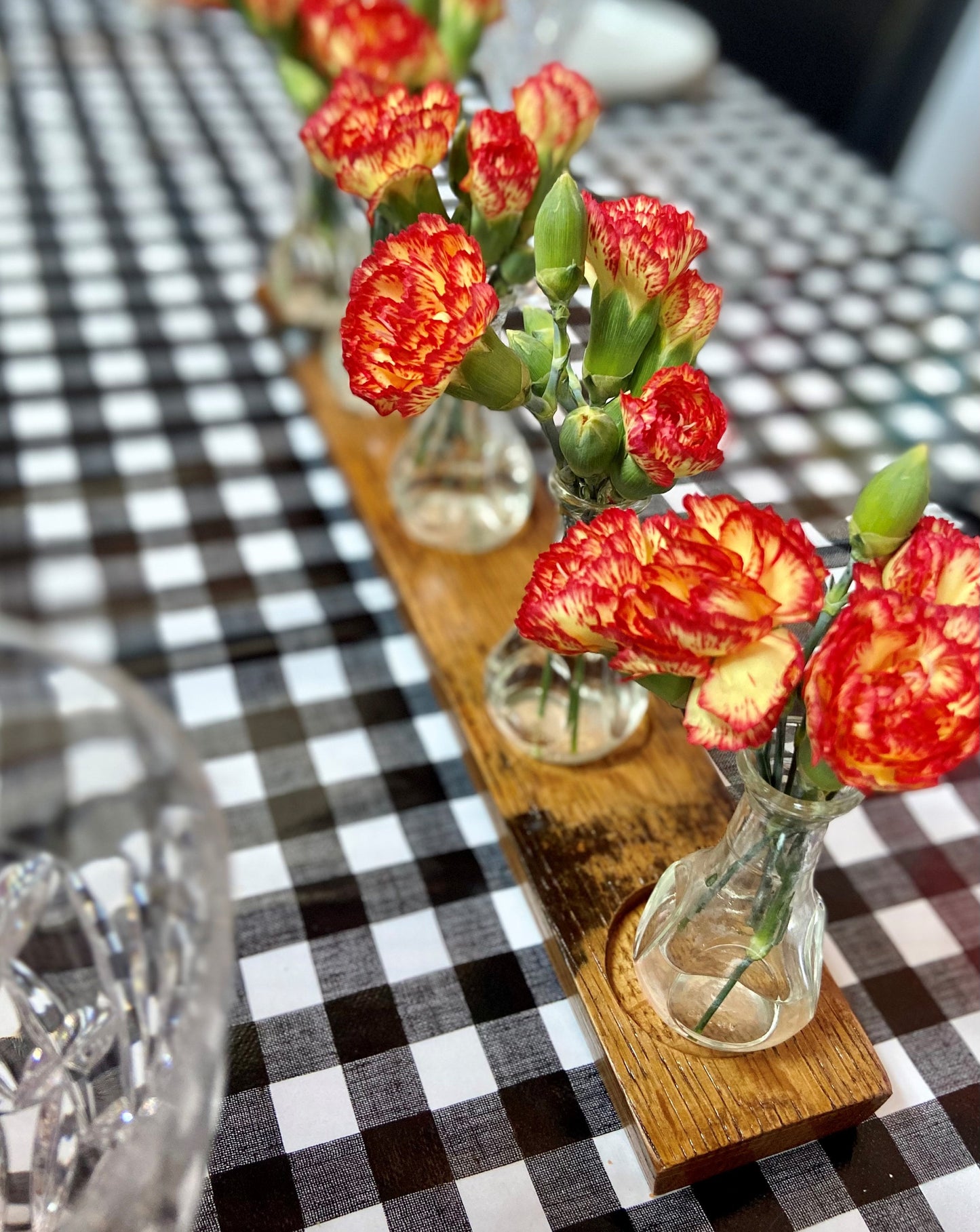 5-light candle holder table display, crafted from genuine whiskey barrel staves, rustic table center