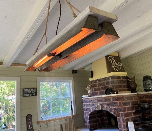 Rustic chandelier made from upcycled chicken feeders, unique light adds farmhouse charm to you kitchen or dinning room.