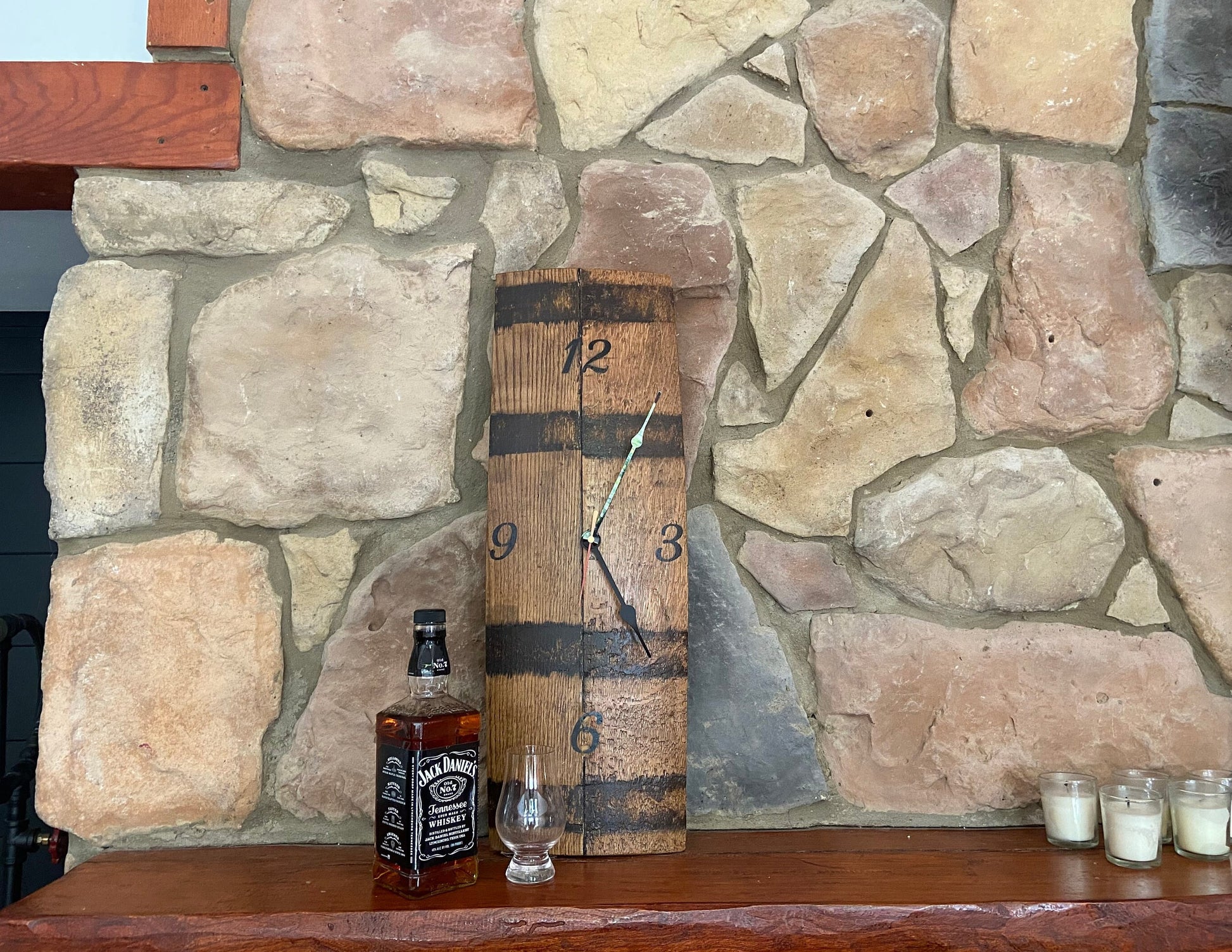 Bourbon barrel wall clock repurposed from whiskey barrel staves, rustic handcrafted wall clock. Ideal gift for the whiskey lover.