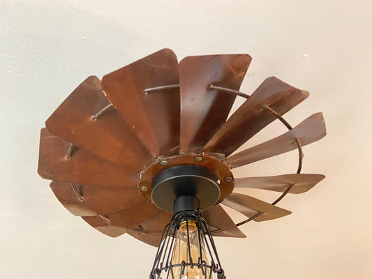 Rustic Farmhouse Windmill flush mount light fixture. Create a warm cozy vibe with this unique light for dining room or kitchen.