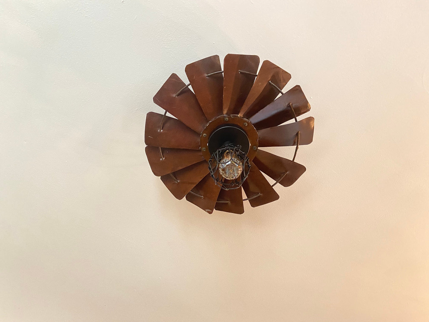 Rustic Farmhouse Windmill flush mount light fixture. Create a warm cozy vibe with this unique light for dining room or kitchen.