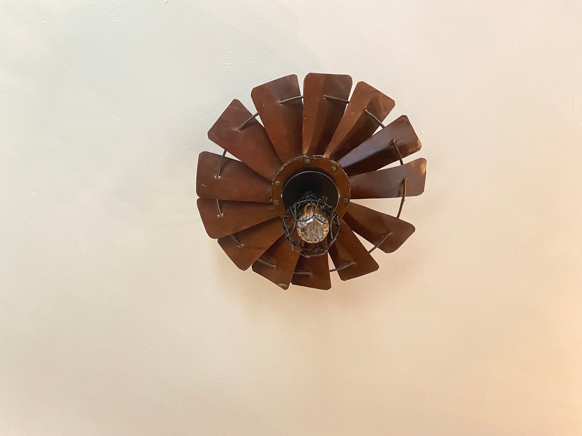 Rustic Farmhouse Windmill flush mount light fixture. Create a warm cozy vibe with this unique light for dining room or kitchen.