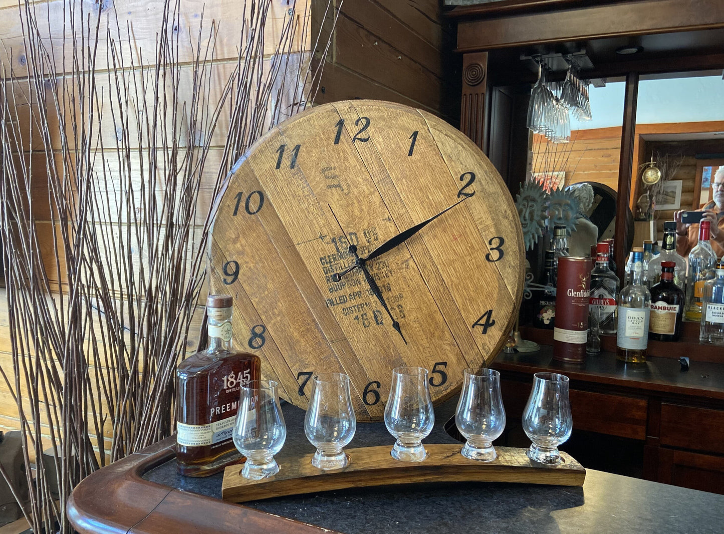 Whiskey barrel wall clock, genuine bourbon barrel lid used to create this handcrafted wall clock. Ideal gift for the whiskey lover.
