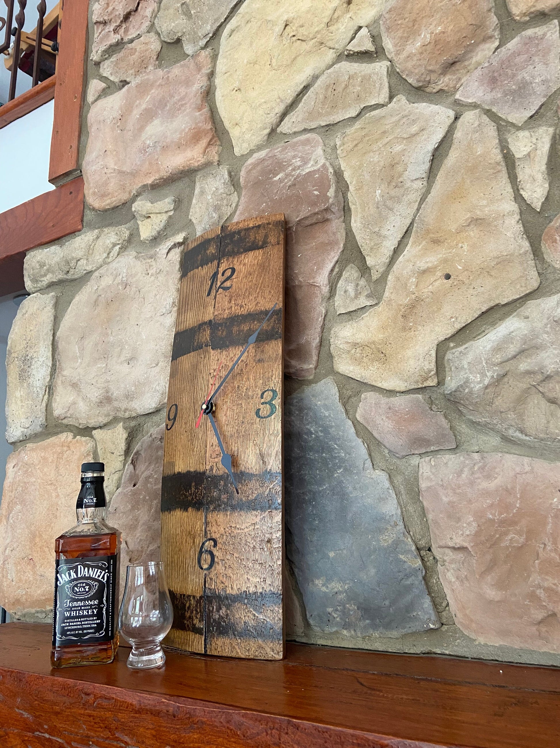 Bourbon barrel wall clock repurposed from whiskey barrel staves, rustic handcrafted wall clock. Ideal gift for the whiskey lover.