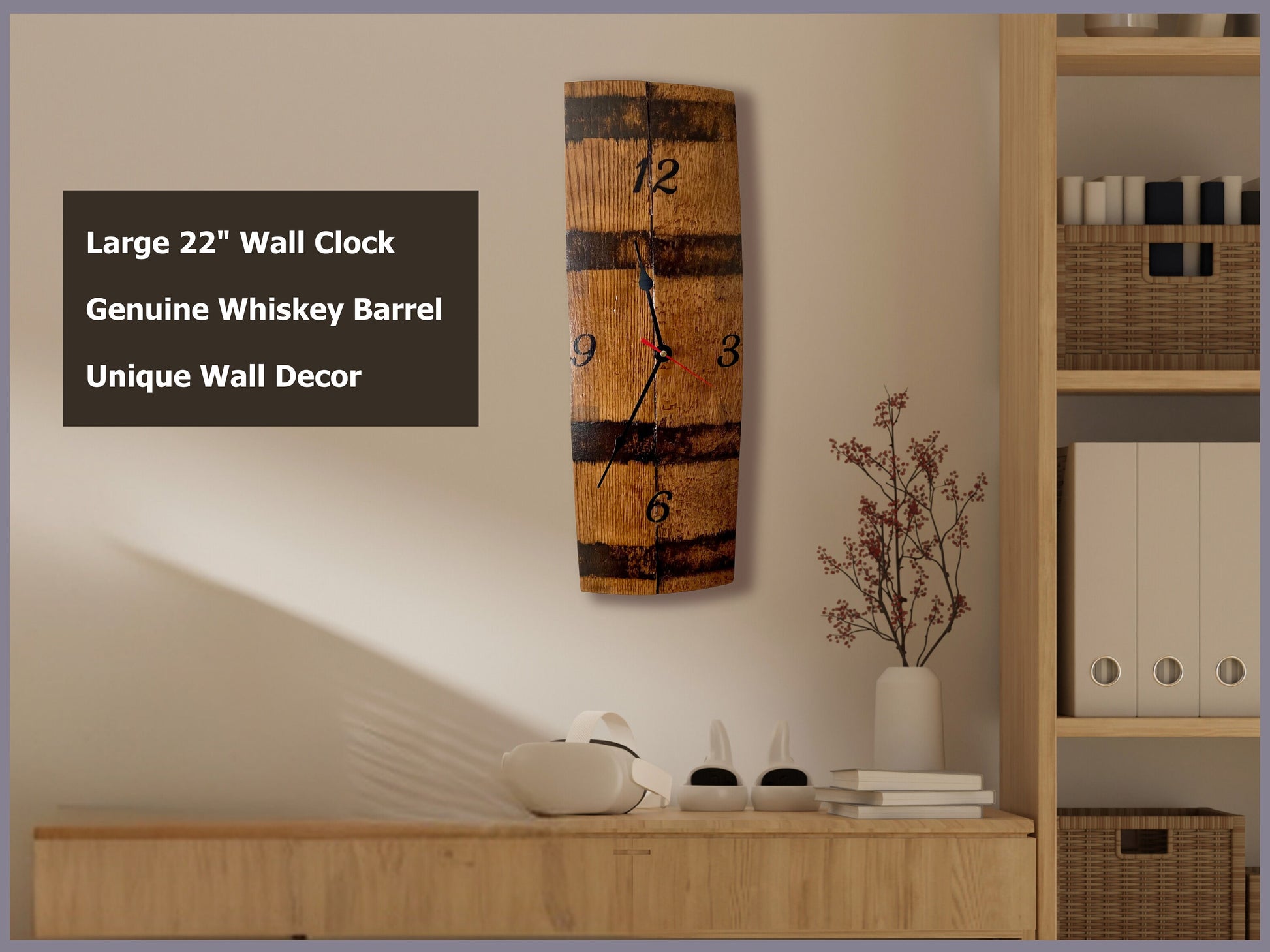 Bourbon barrel wall clock repurposed from whiskey barrel staves, rustic handcrafted wall clock. Ideal gift for the whiskey lover.
