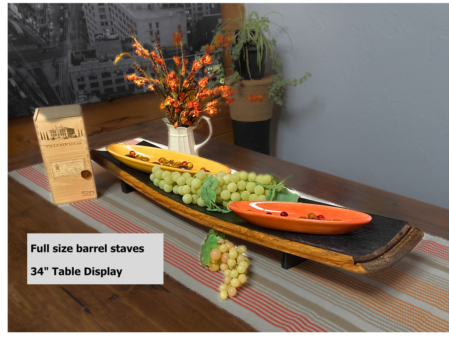 Rustic Bourbon Barrel Stave Table Centerpiece - Handcrafted Whiskey Decor - Perfect for Holidays, Weddings, and Housewarming Gifts"