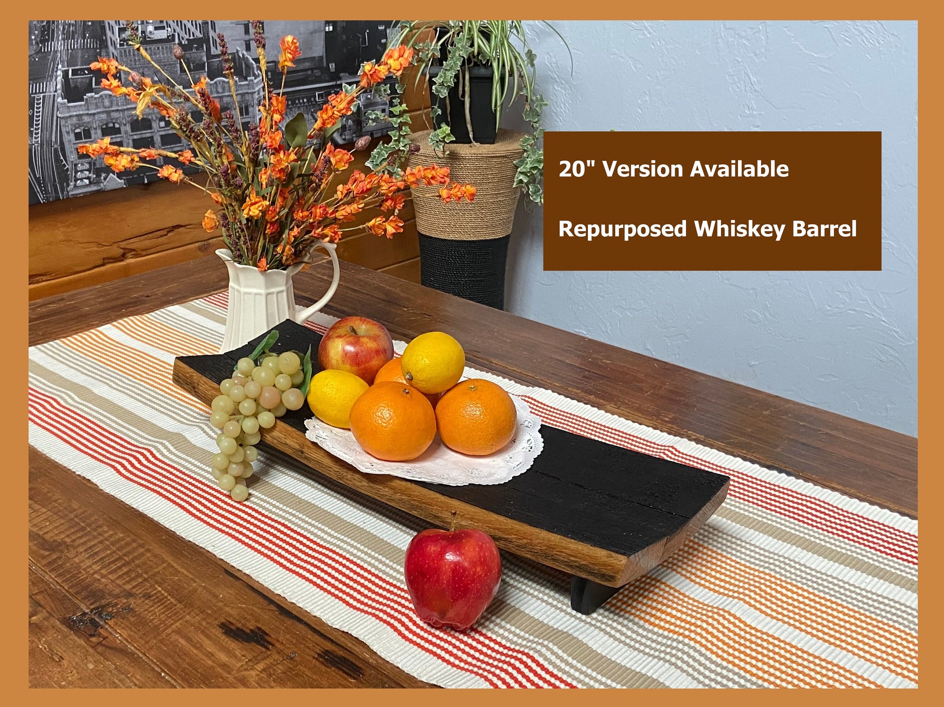 Rustic Bourbon Barrel Stave Table Centerpiece - Handcrafted Whiskey Decor - Perfect for Holidays, Weddings, and Housewarming Gifts"