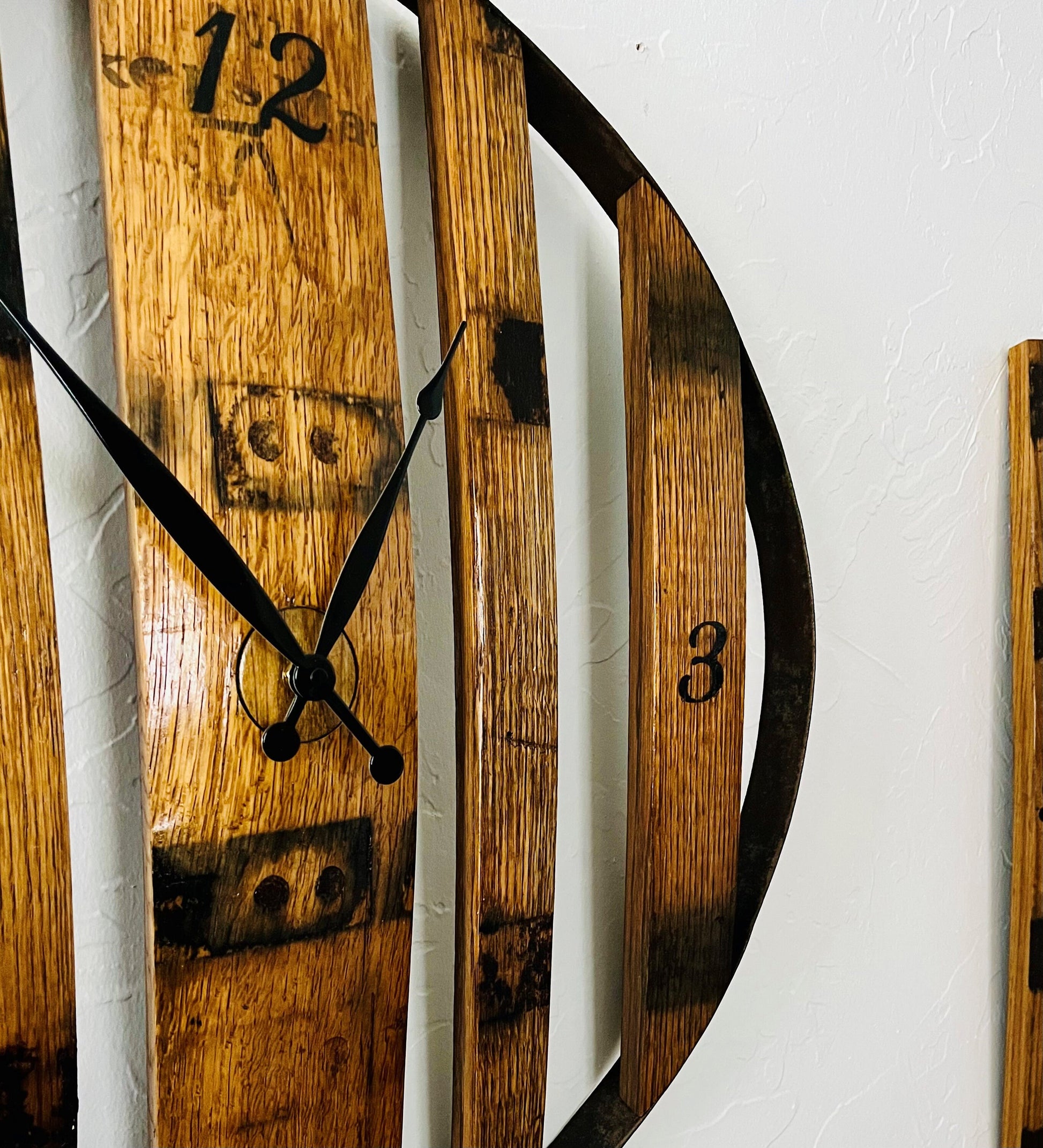 Large 24" Bourbon barrel wall clock with genuine barrel staves and metal band. Perfect in a bar room or mancave, ideal whiskey lover gift