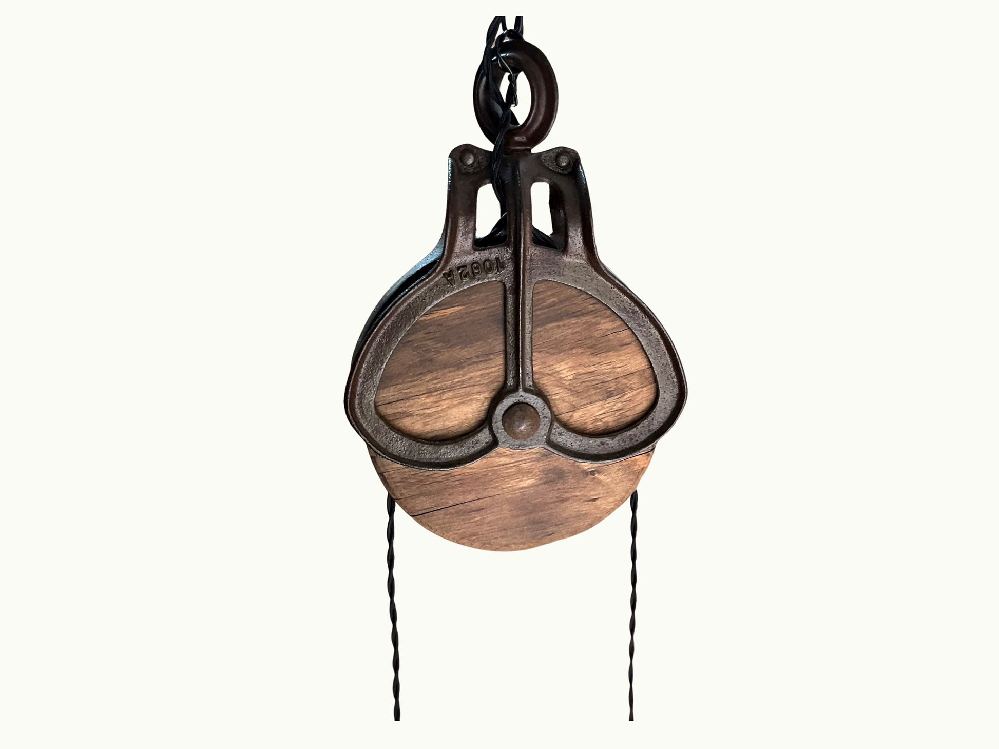 Rustic farmhouse pendant lighting, with antique farm pulley and vintage mason jar lights, cabin style for kitchen, dining room